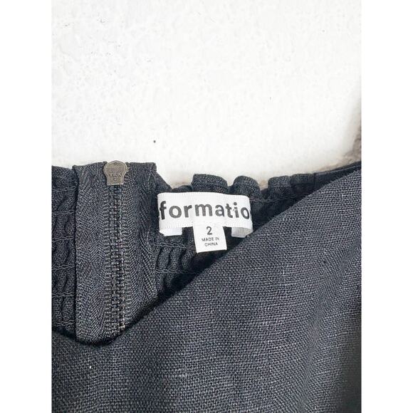 Reformation Tien Linen Midi Dress Size 2 Black Puff Sleeve Belted Cottagecore - Picture 5 of 13